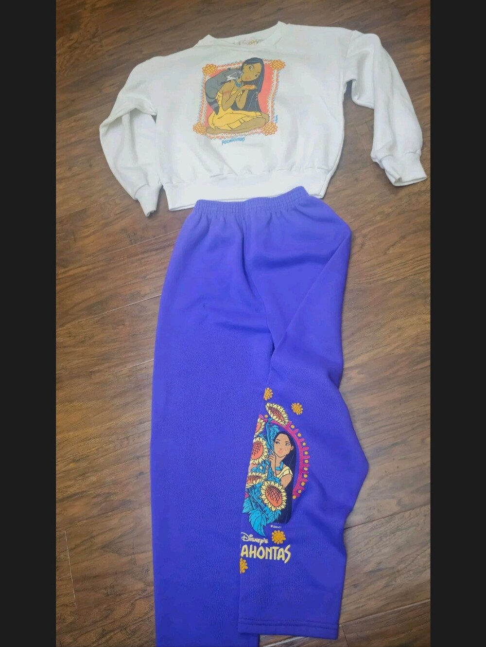 Vintage Disney Purple Pocahontas Kids Joggers with Sunflower Graphic